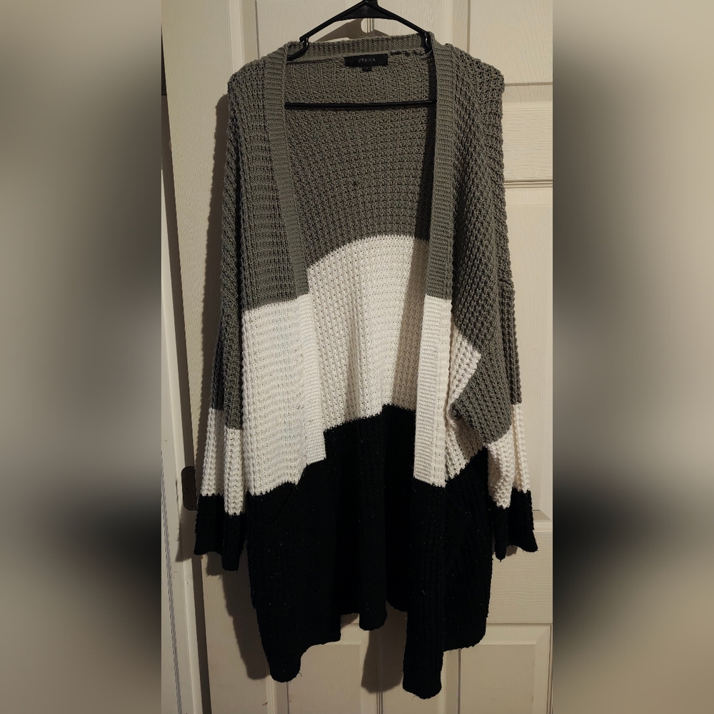 Zesica Colorblock Open-Front Heavy Warm Cardigan Sz L